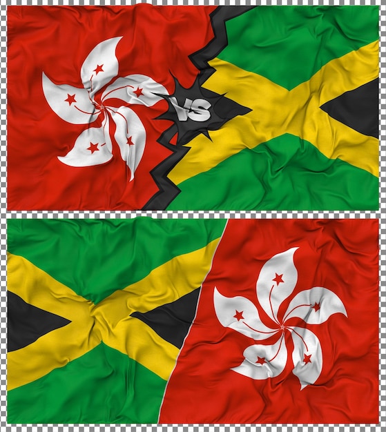 Jamaica contra Hong Kong Media bandera combinada con textura 3D de la tela de la bandera