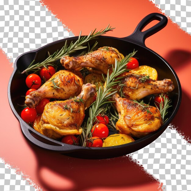 PSD jambes de poulet grillées avec des tomates et du thym sur fond transparent