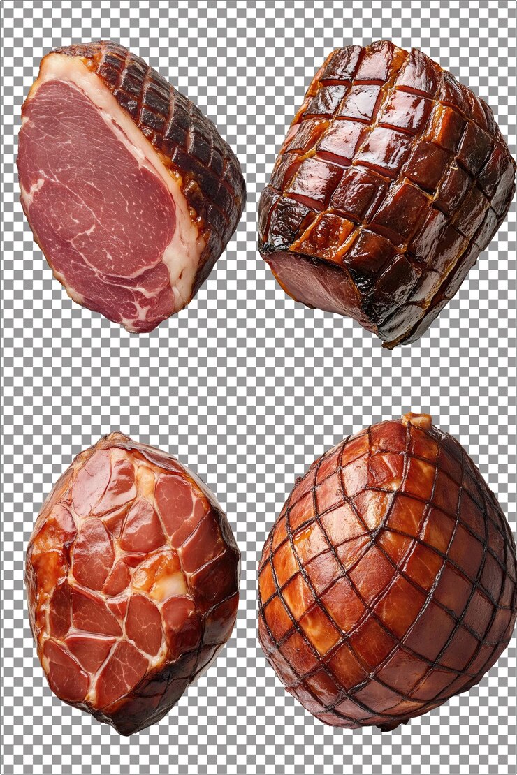 Jamón asado hiperrealista aislado PNG con fondo transparente claro muy detallado