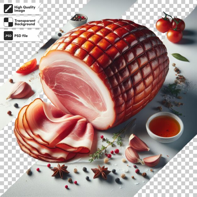 Jamón de cerdo ahumado PSD solo en fondo transparente con capa de máscara editable