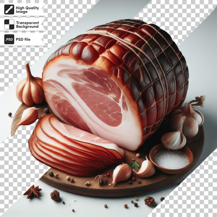 PSD jamón de cerdo ahumado psd solo en fondo transparente con capa de máscara editable