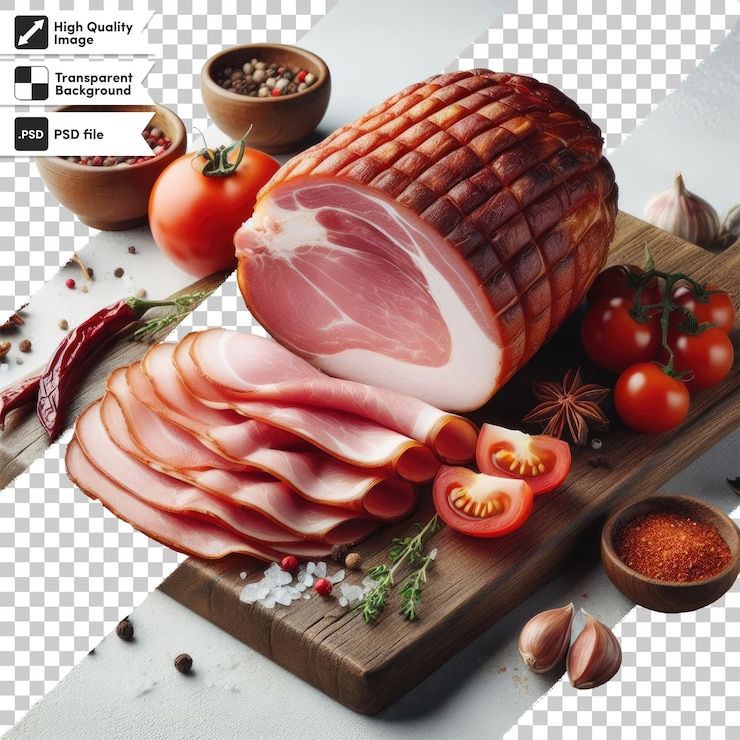 PSD jamón de cerdo ahumado psd solo en fondo transparente con capa de máscara editable
