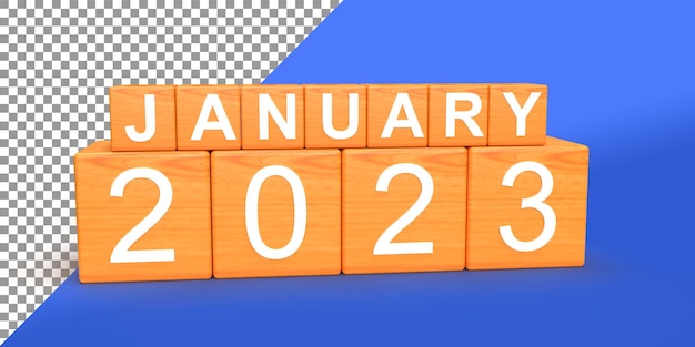 Janeiro de 2023 3d renderizando o conceito de calendário do mês do ano ilustração hd 3d em cubos de madeira