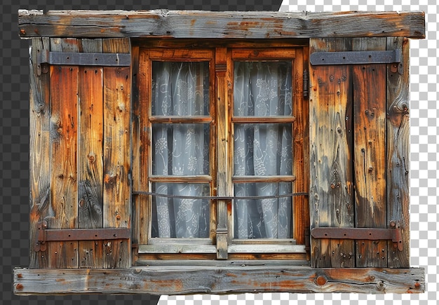 PSD janela de madeira rústica vintage com persianas desgastadas em fundo transparente png