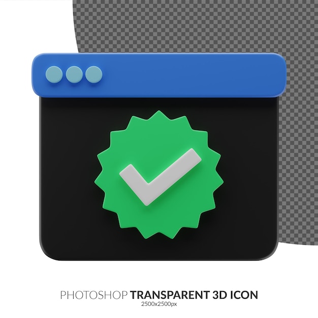 Janela de modo 3d preto ou escuro com emblema de ícone verificado