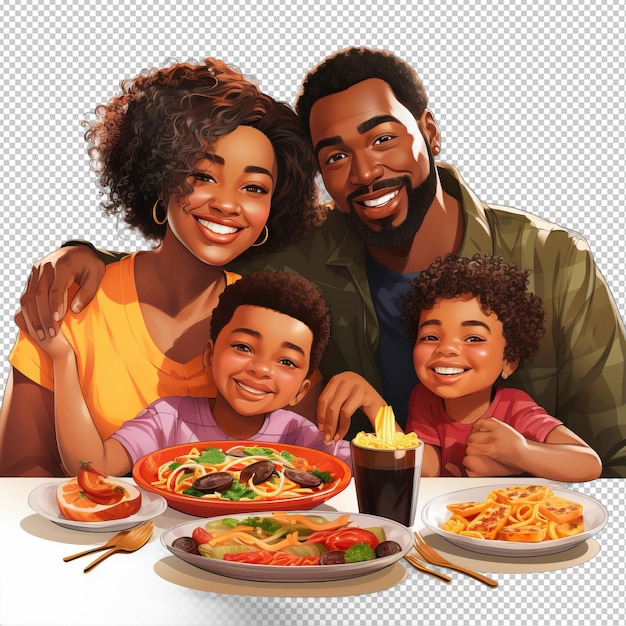 PSD jantar de família negra 3d estilo de desenho animado iso de fundo transparente