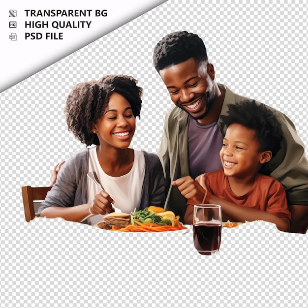 Jantar de família negra estilo ultra-realista fundo branco