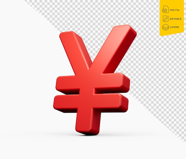 Japanische Yen-Währung mit rotem Symbol-Symbol auf weißem Hintergrund 3D-Illustration