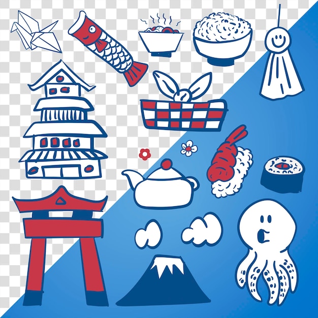 japanisches Doodle-PNG-Element mit durchsichtigem Hintergrund