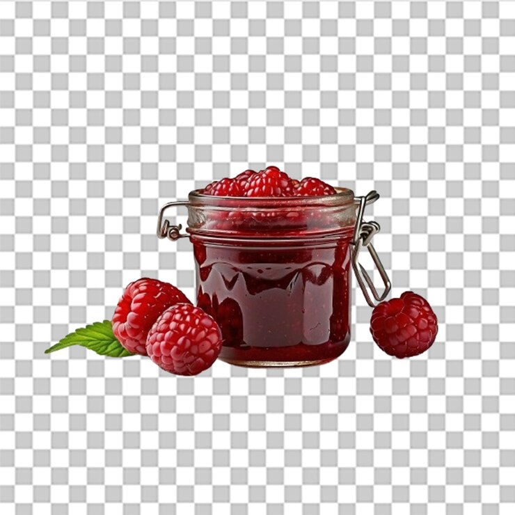 PSD jar of raspberry jam beautifully isolated on white background