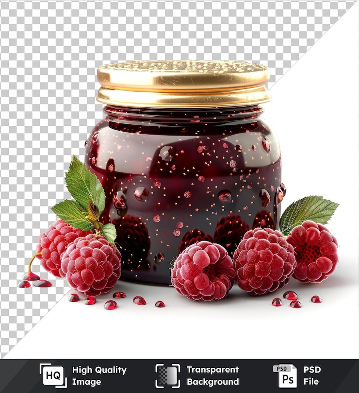 PSD jar of raspberry jam isolated on a transparent background