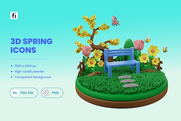 Jardim de ilustração de primavera 3d