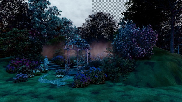 El jardín está lleno de flores PNG fondo transparente renderización 3D