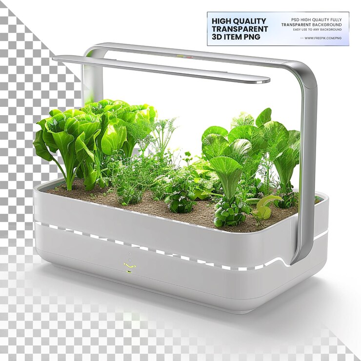 PSD jardín inteligente interior compacto con sistema automatizado sobre un fondo transparente