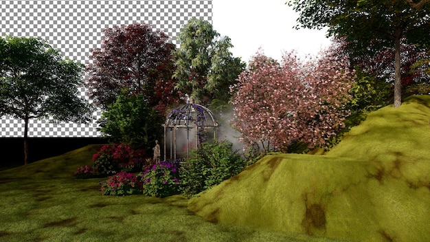 PSD el jardín está lleno de flores png fondo transparente renderización 3d