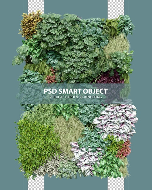 Jardín vertical realista con representación en 3D de objetos aislados