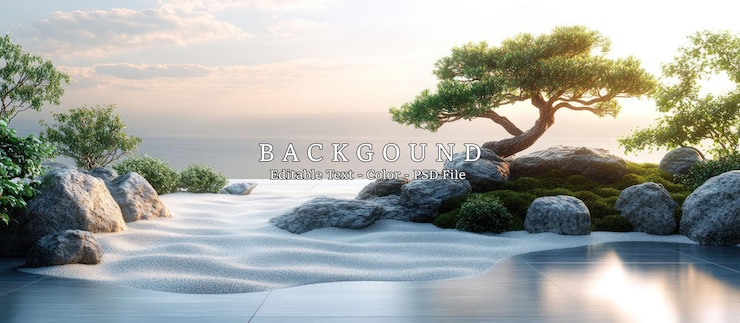 PSD le jardin zen au coucher du soleil