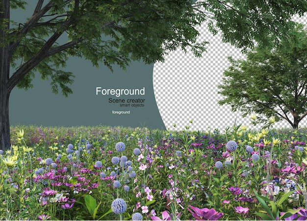 jardines de flores y arbustos con árbol frontal