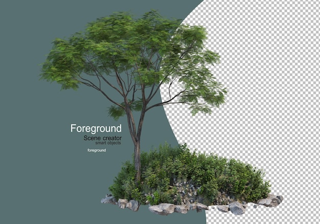 jardines de flores y arbustos con árbol frontal