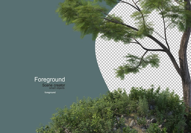 jardines de flores y arbustos con árbol frontal