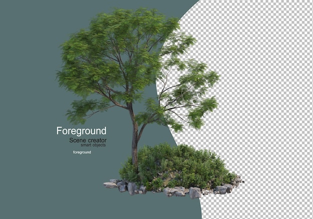 jardines de flores y arbustos con árbol frontal