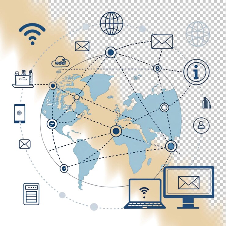 PSD jaringan internet komunikasi teknologi web ikon komputer vektor desain situs web online