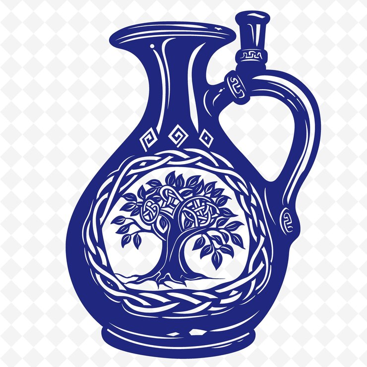PSD una jarra azul con un árbol en la parte superior