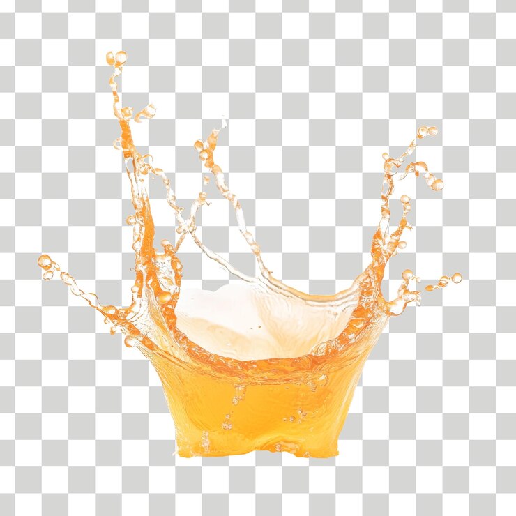una jarra de jugo de naranja se está vertiendo en un recipiente transparente
