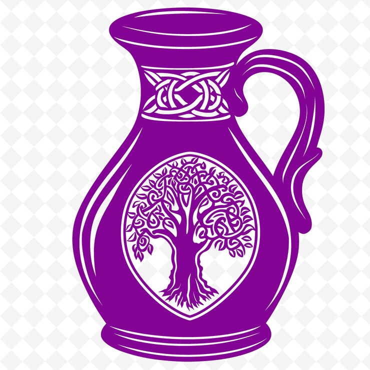 PSD una jarra de vidrio púrpura con un árbol dentro de ella