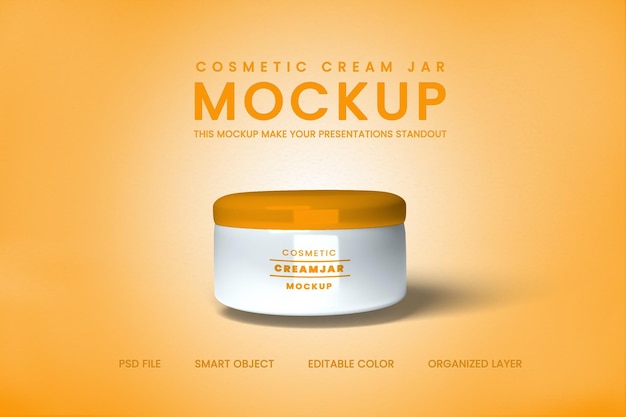 Jarre de crème cosmétique sur un fond coloré avec réflexion et ombre Mockup