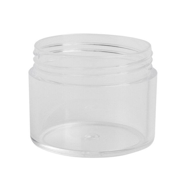 PSD jarre en plastique rond et transparent cosmétique sur fond blanc