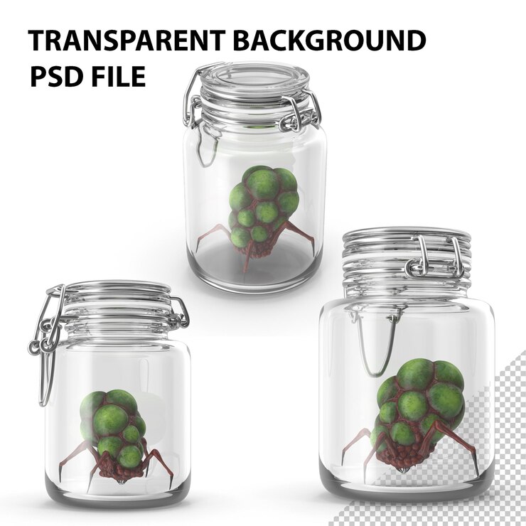 PSD jarre de verre avec une créature extraterrestre png