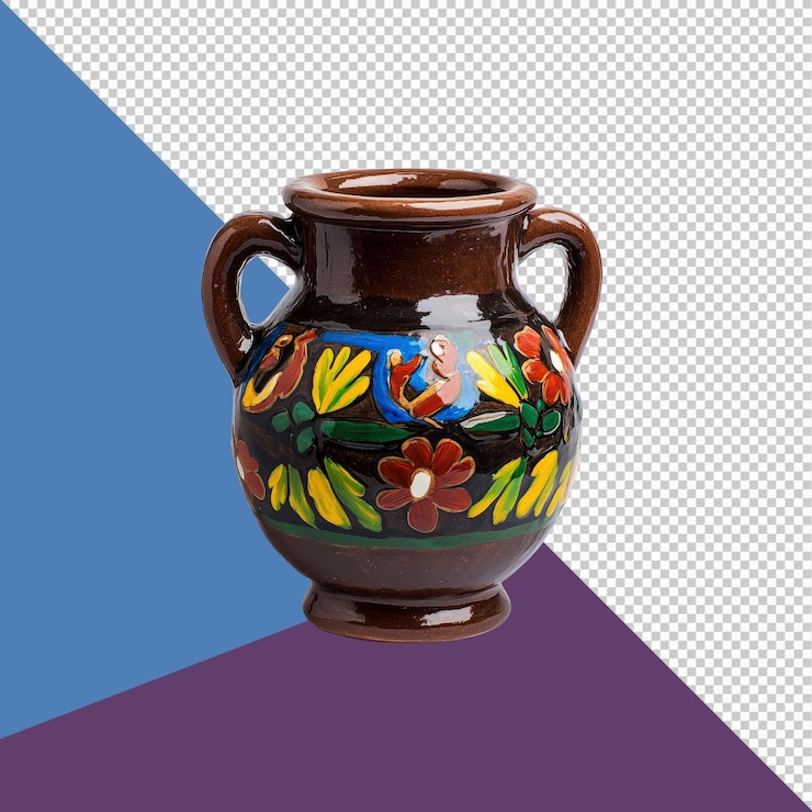 PSD jarro de cerámica pintado a mano con motivos florales y de pájaros
