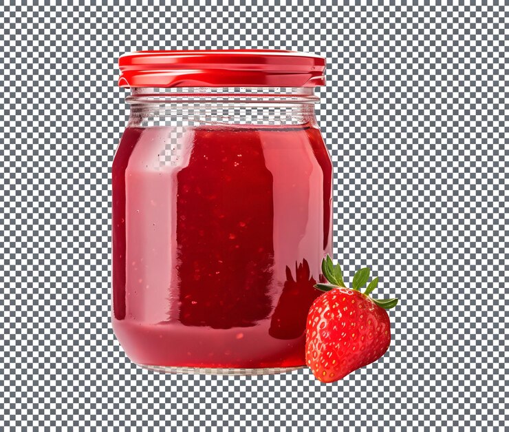 PSD jarro cheio de geleia de morango fresco isolado sobre um fundo transparente