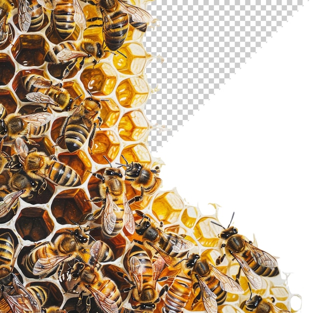 PSD jarro de mel doce com abelha isolada em fundo transparente natureza