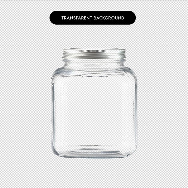 Jarro de vidro transparente com tampa de prata isolado em fundo transparente