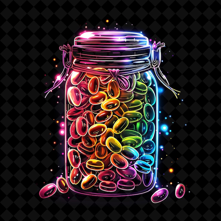 PSD jarro de jalea radiante lleno de jalea fragmentada sh color neón comida bebida colección y2k