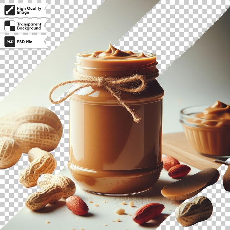 PSD jarro psd de mantequilla de chocolate de maní sobre un fondo transparente con capa de máscara editable