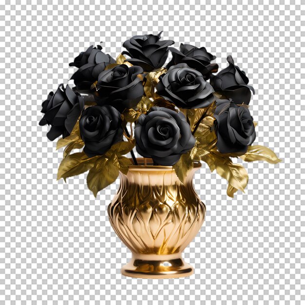 PSD jarrón con una flor negra aislada sobre un fondo transparente