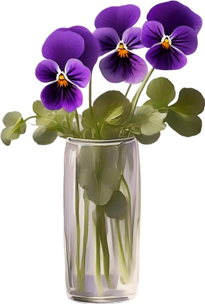 PSD un jarrón de flores de violetas viola sp una pintura en acuarela de un jarrón de rosas de violetes viola sp