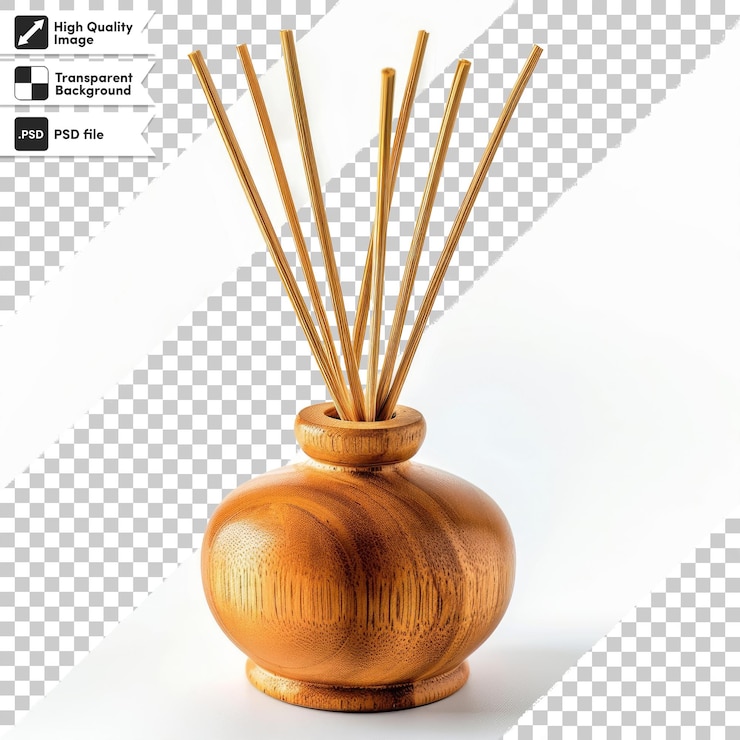 PSD un jarrón de madera con palos en él que dicen "prueba tu cita" en él