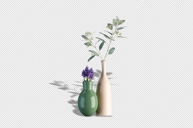 Jarrones de flores secas en render 3d