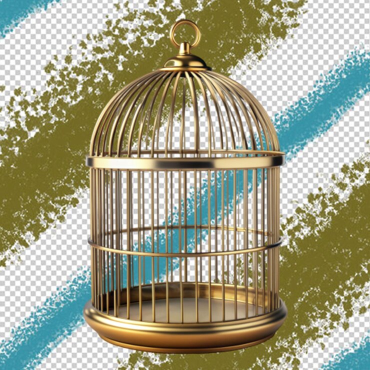 PSD jaula de pájaros dorada con puerta abierta renderización 3d