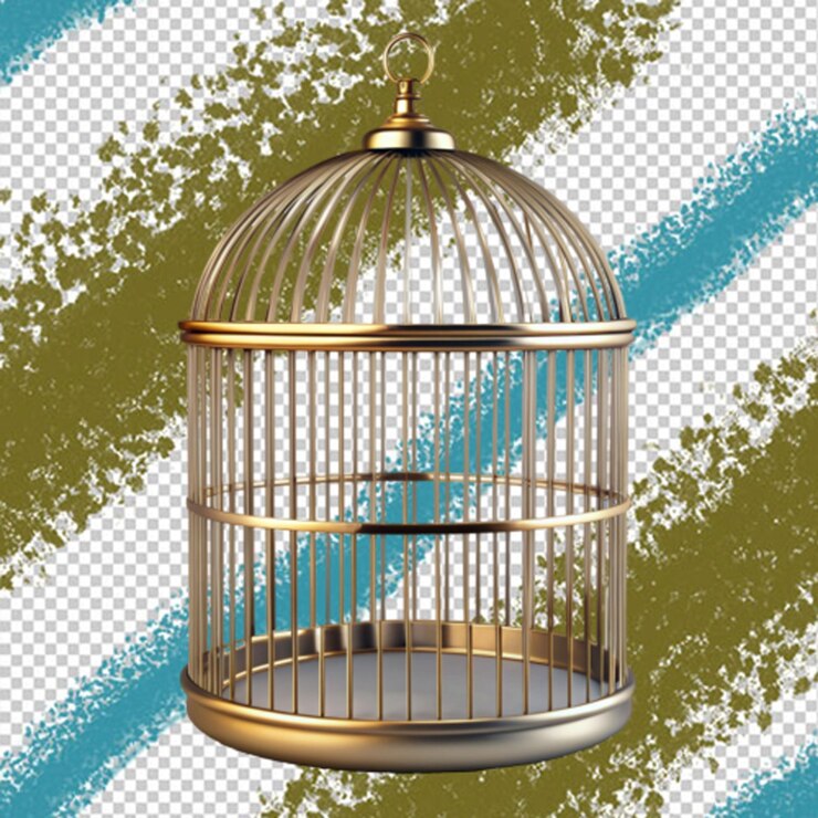 PSD jaula de pájaros dorada con puerta abierta renderización 3d