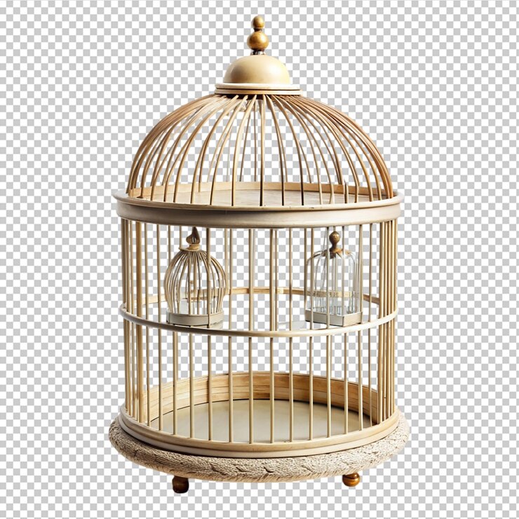 PSD jaula de pájaros realista sobre un fondo transparente