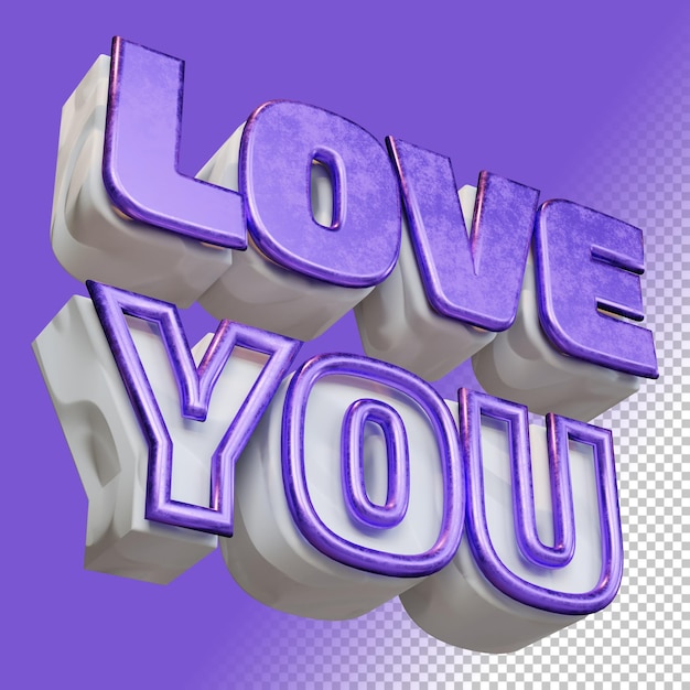 PSD je t'aime 3d render bold lettre isolée dans le rendu 3d