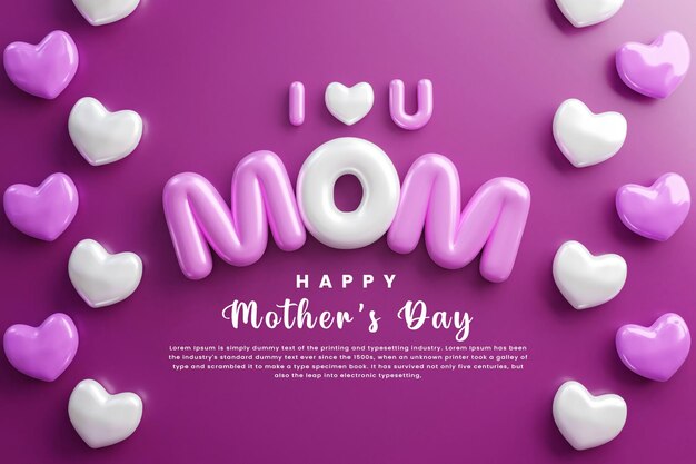 Je T'aime Maman Conception De Carte De Voeux Bonne Fête Des Mères Avec Des Coeurs Réalistes