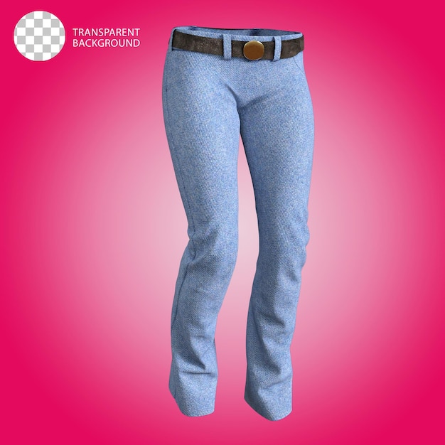 Jeans azuis com um cinto de moda feminina tecido isolado ilustração renderizada em 3D