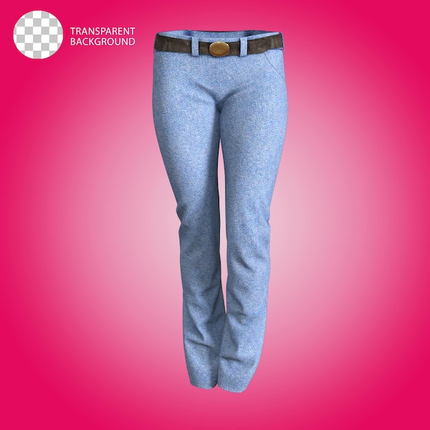 Jeans azuis com um cinto de moda feminina tecido isolado ilustração renderizada em 3D
