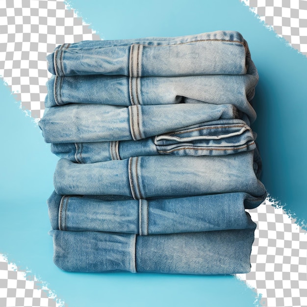 PSD jeans azules plegados sobre un fondo transparente